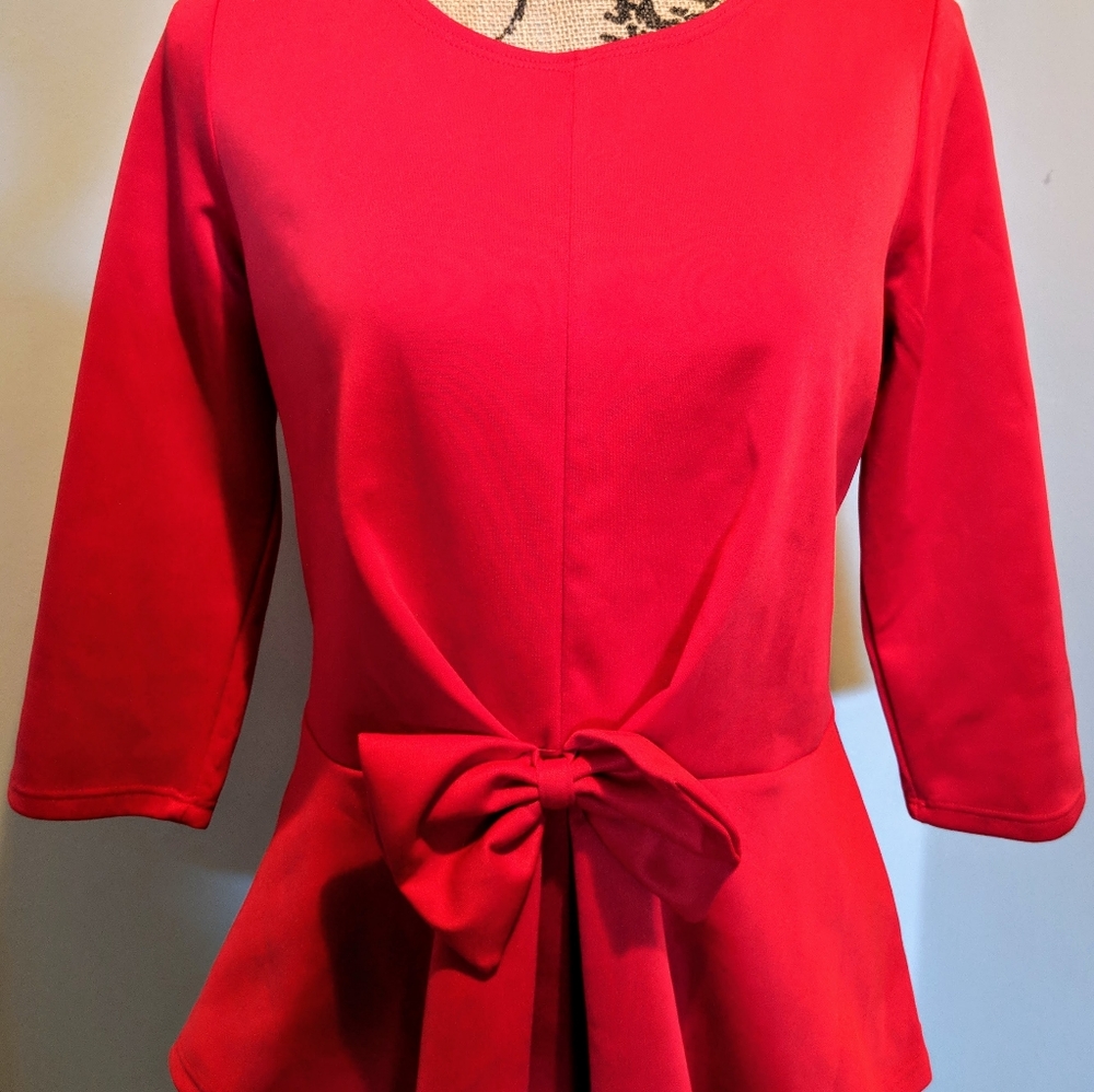 Red Women's Peplum Career Wear Top